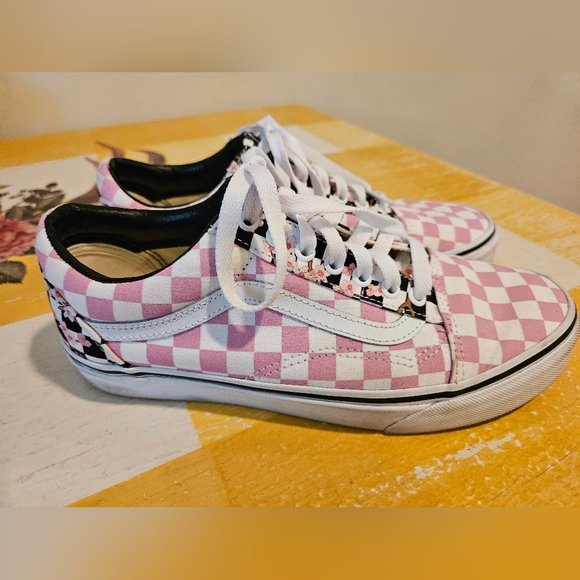 Vans EUC CUSTOMS Pink and White Checkered And Floral Sneakers WOMENS 9.5 - Picture 6 of 6